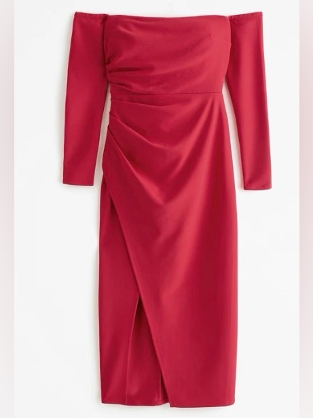Abercrombie and Fitch - Elegant Off-Shoulder Long Sleeve Red Midi Dress